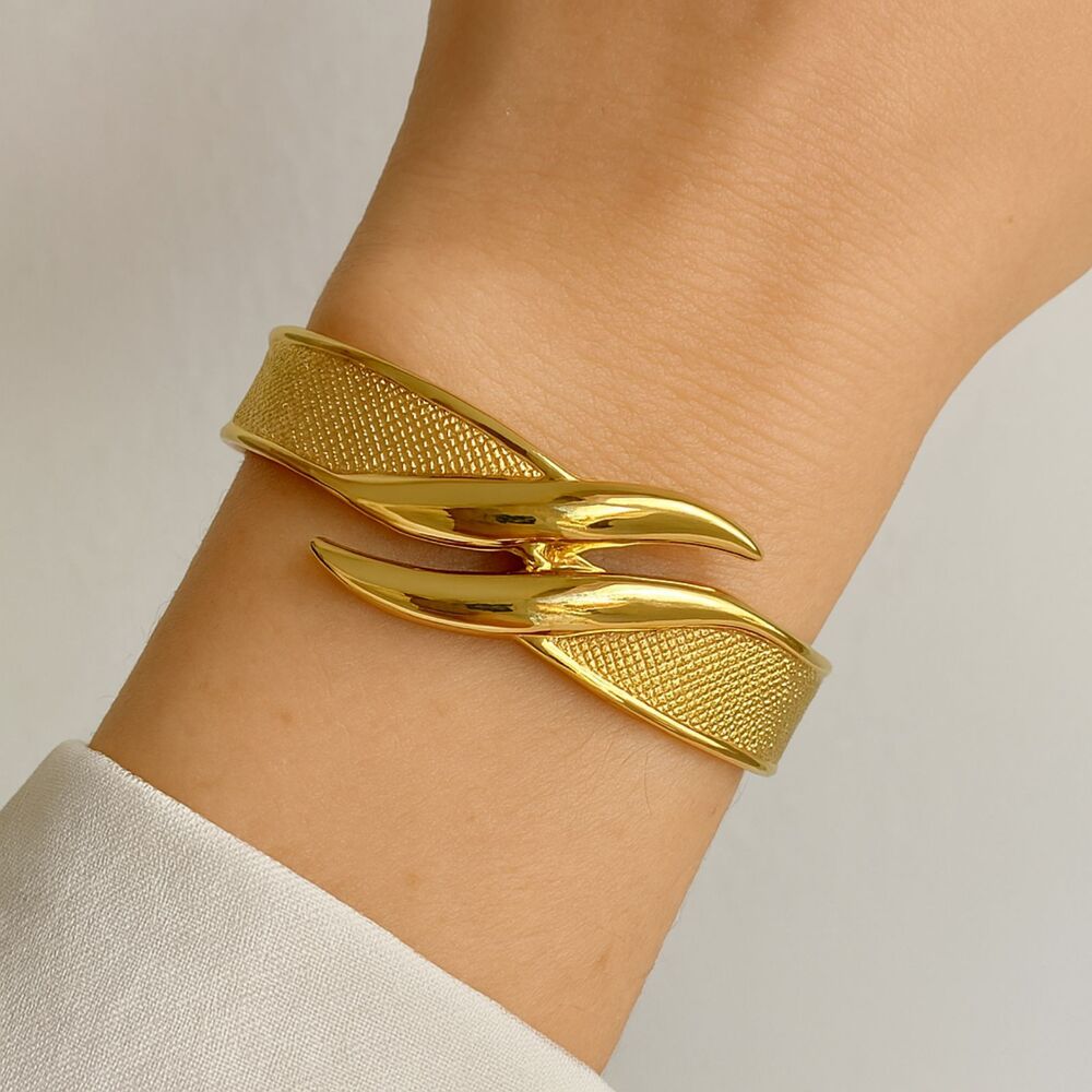 Vintage Monet Bangle Bracelet Hinged Textured Gold Metal Modern Design Signed